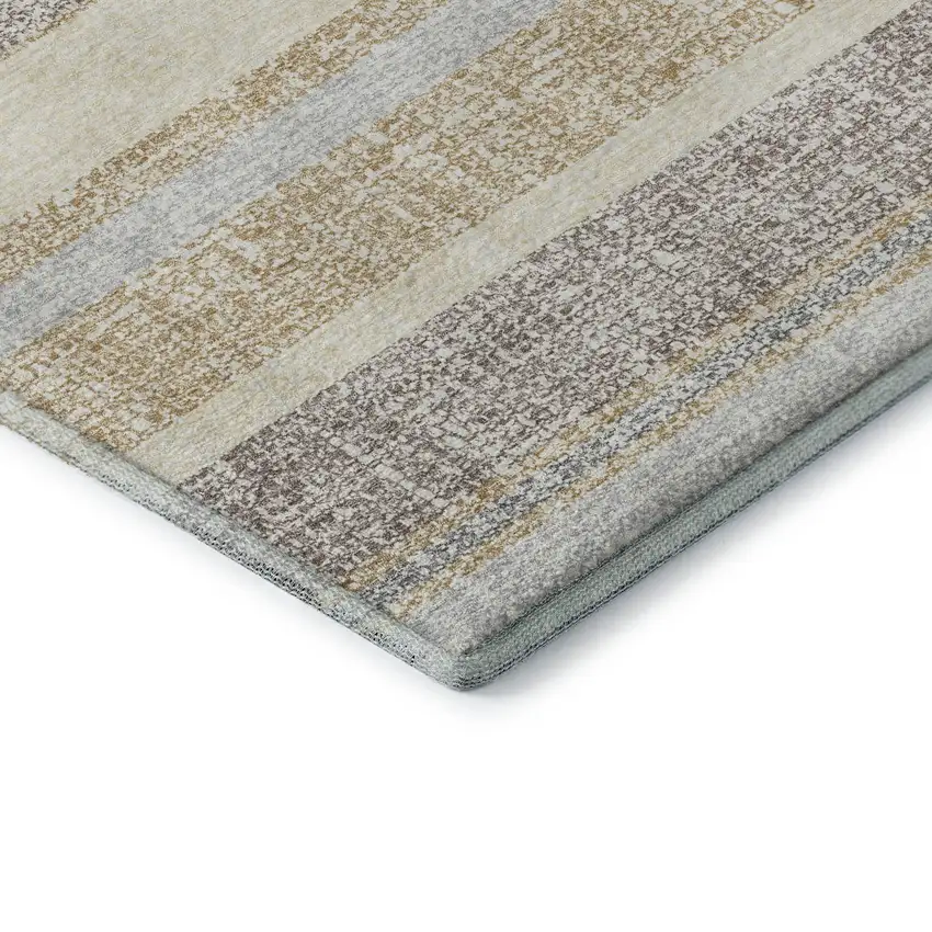 Gold And Beige Striped Washable Area Rug With UV Protection Photo 7
