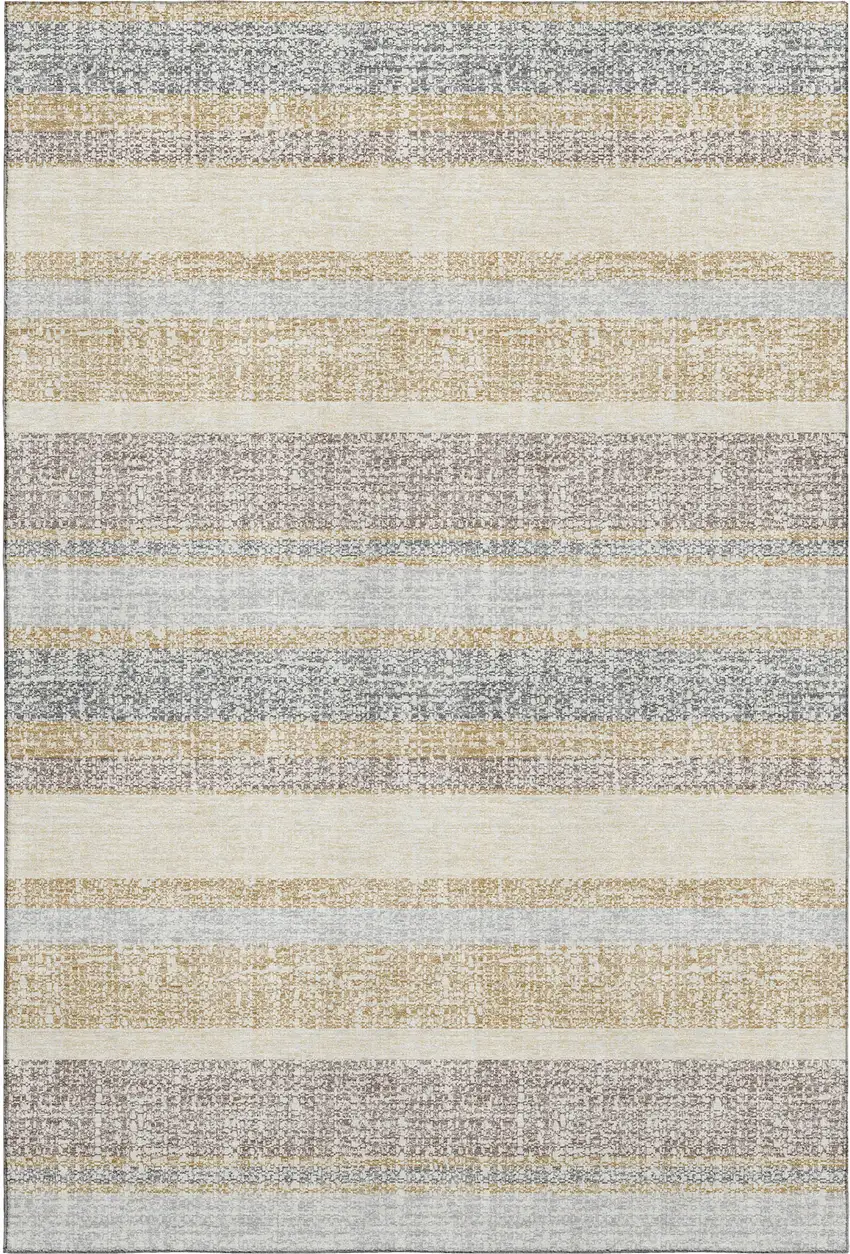 Gold And Beige Striped Washable Area Rug With UV Protection Photo 1