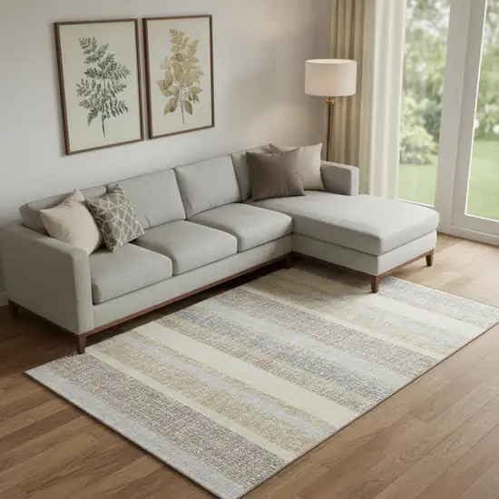 Gold And Beige Striped Washable Area Rug With UV Protection Photo 2