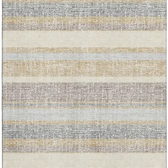 Gold And Beige Striped Washable Area Rug With UV Protection Photo 4