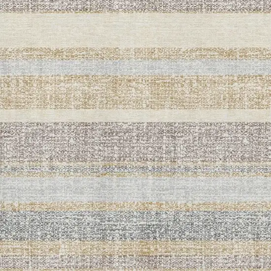 Gold And Beige Striped Washable Area Rug With UV Protection Photo 3