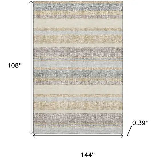 Gold And Beige Striped Washable Area Rug With UV Protection Photo 9