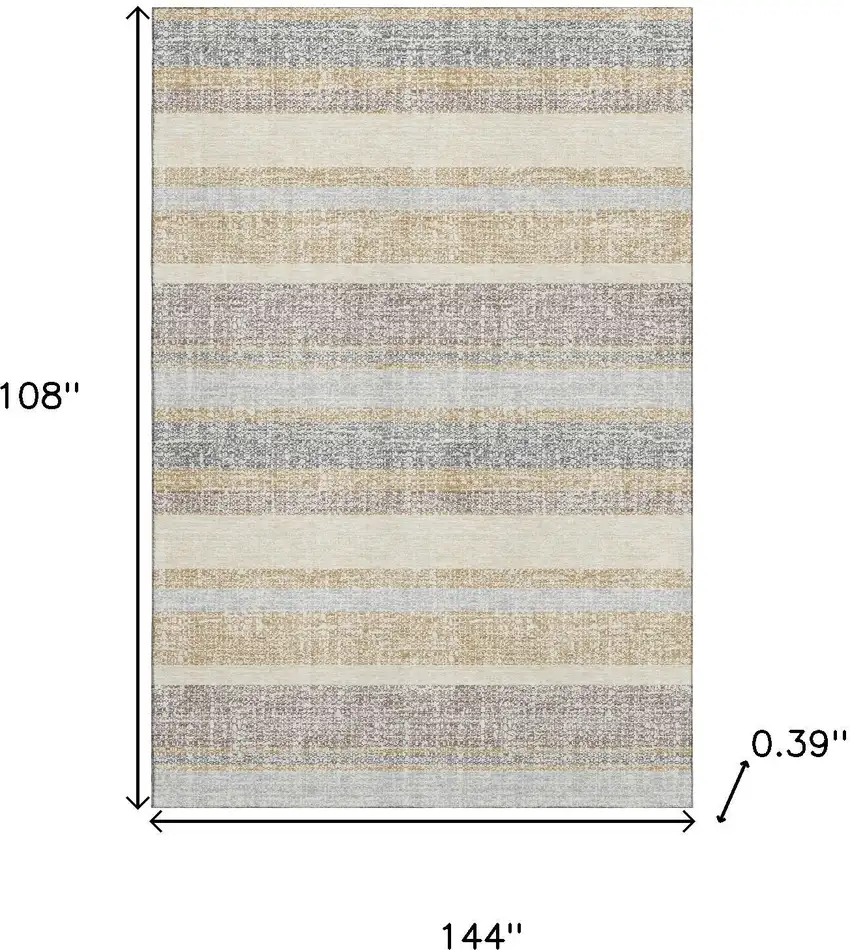 Gold And Beige Striped Washable Area Rug With UV Protection Photo 9