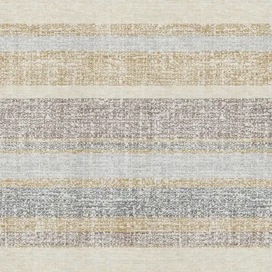 Gold And Beige Striped Washable Area Rug With UV Protection Photo 3
