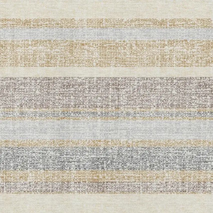 Gold And Beige Striped Washable Area Rug With UV Protection Photo 3
