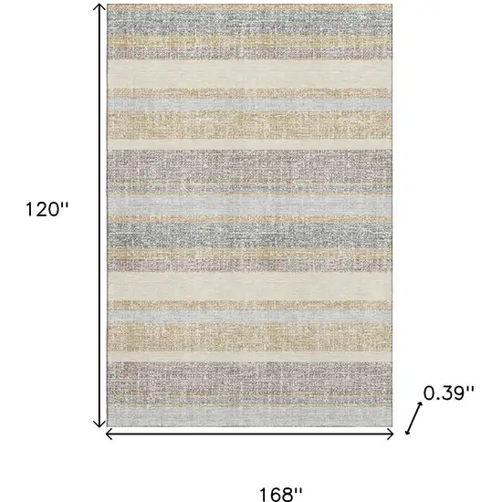 Gold And Beige Striped Washable Area Rug With UV Protection Photo 9