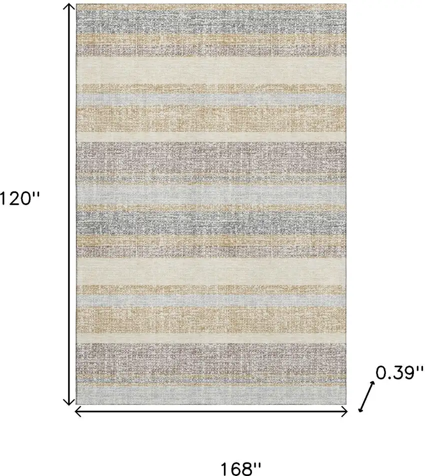 Gold And Beige Striped Washable Area Rug With UV Protection Photo 9