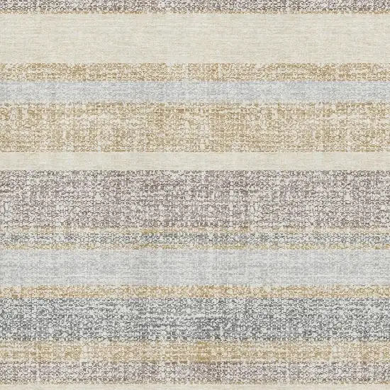 Gold And Beige Striped Washable Area Rug With UV Protection Photo 3