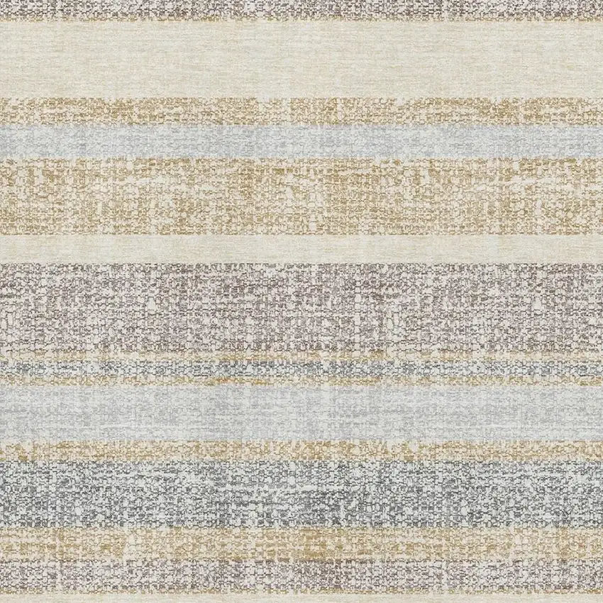Gold And Beige Striped Washable Area Rug With UV Protection Photo 3