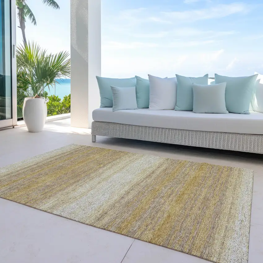 Gold And Beige Abstract Washable Indoor Outdoor Area Rug Photo 9