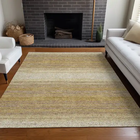 Gold And Beige Striped Washable Indoor Outdoor Area Rug Photo 9