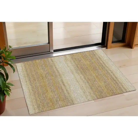Gold And Beige Striped Washable Indoor Outdoor Area Rug Photo 1
