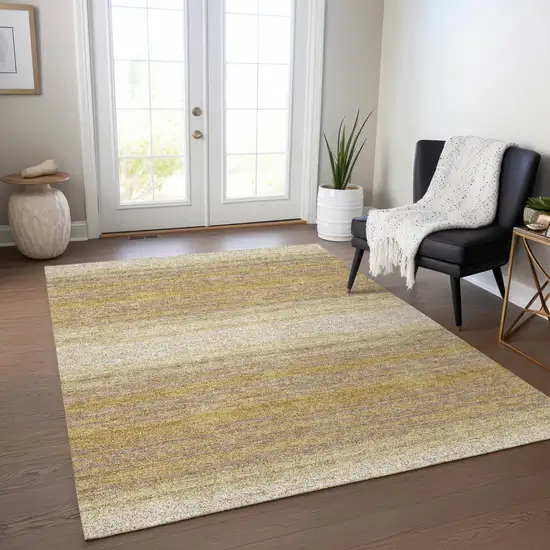 Gold And Beige Striped Washable Indoor Outdoor Area Rug Photo 9
