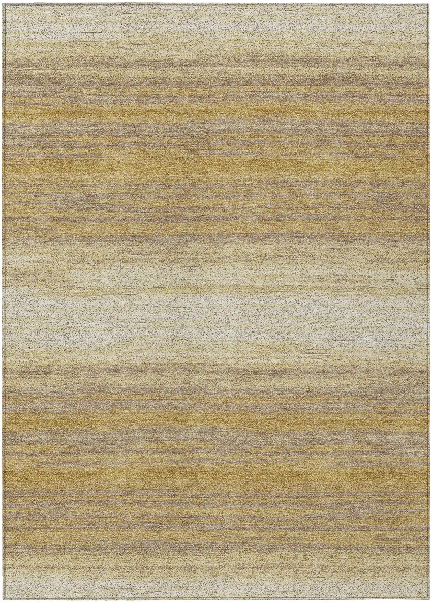 Gold And Beige Striped Washable Indoor Outdoor Area Rug Photo 2