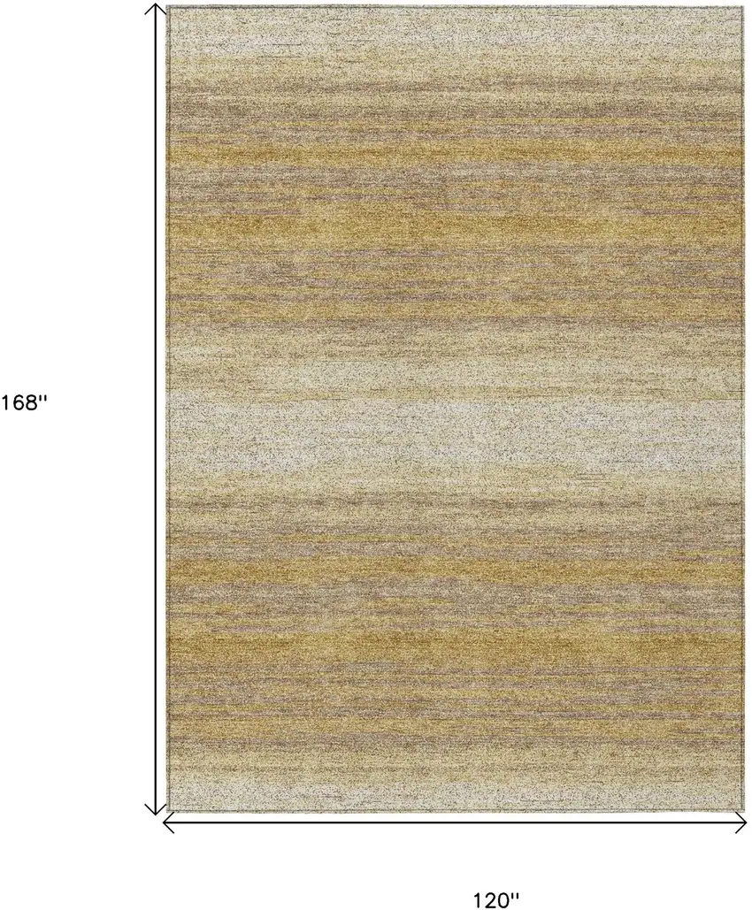Gold And Beige Striped Washable Indoor Outdoor Area Rug Photo 3