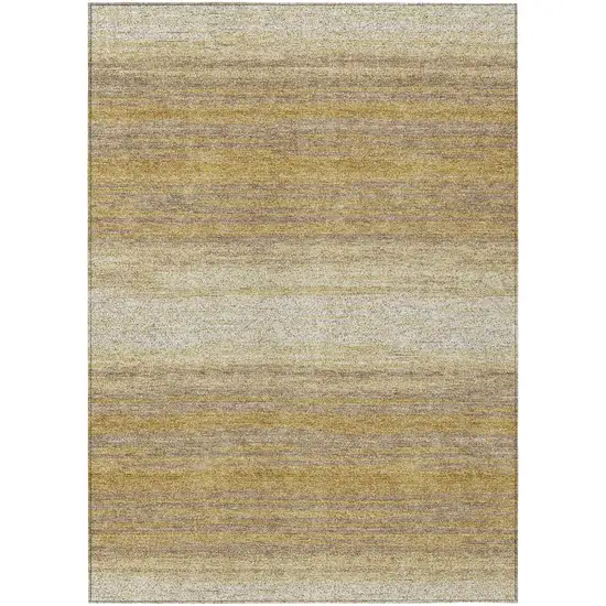 Gold And Beige Striped Washable Indoor Outdoor Area Rug Photo 2