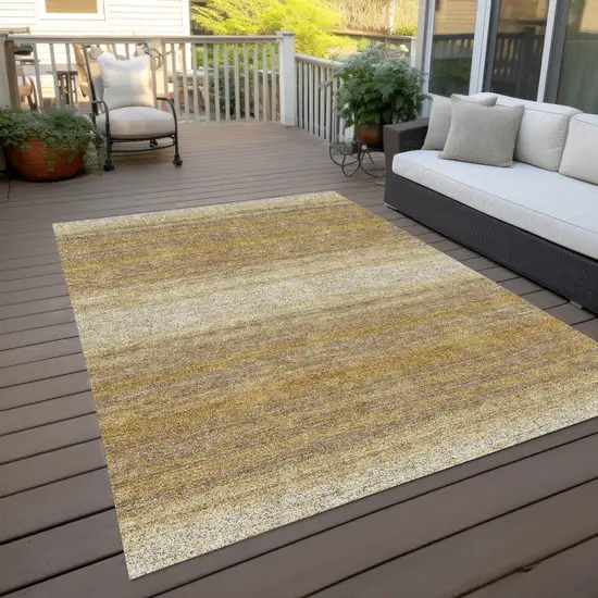 Gold And Beige Striped Washable Indoor Outdoor Area Rug Photo 8