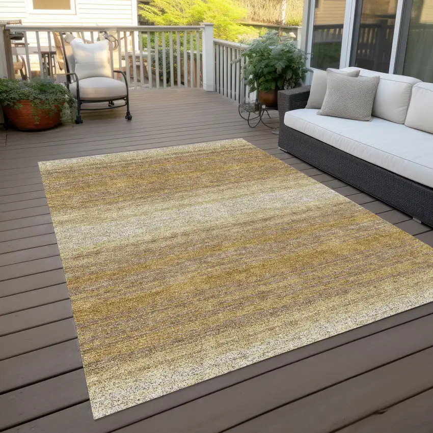 Gold And Beige Striped Washable Indoor Outdoor Area Rug Photo 8