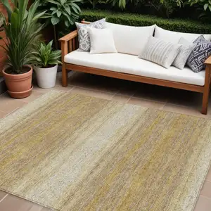 Photo of Gold And Beige Striped Washable Indoor Outdoor Area Rug