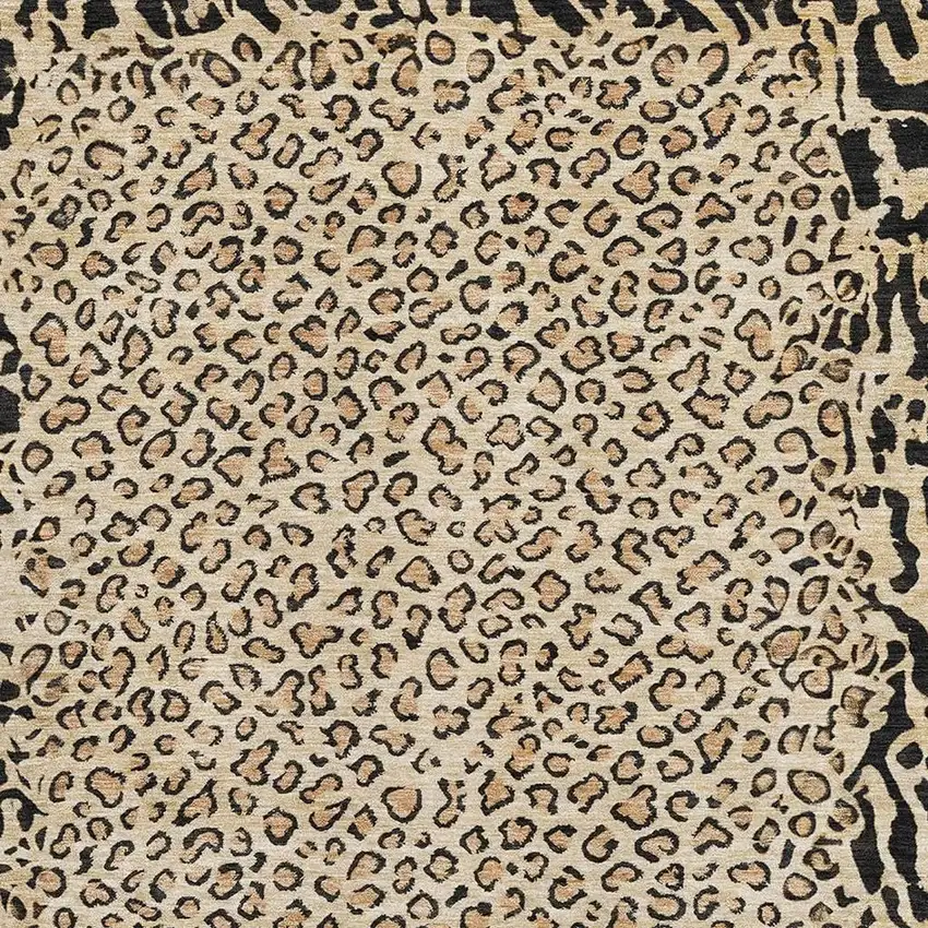 Gold And Black Animal Print Washable Area Rug With UV Protection Photo 2