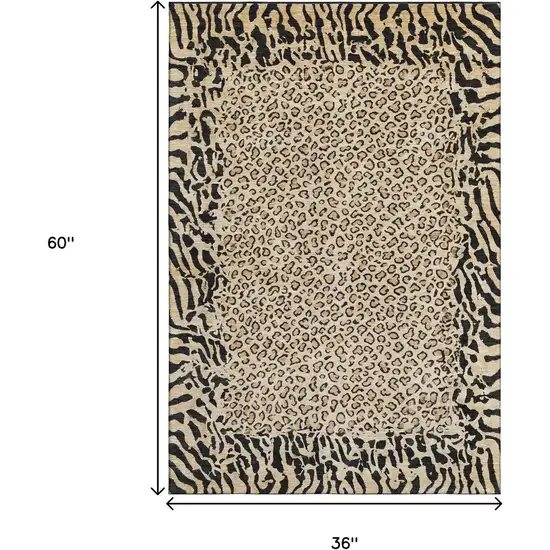 Gold And Black Animal Print Washable Area Rug With UV Protection Photo 3