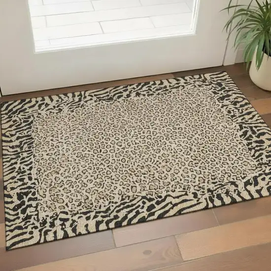 Gold And Black Animal Print Washable Area Rug With UV Protection Photo 2