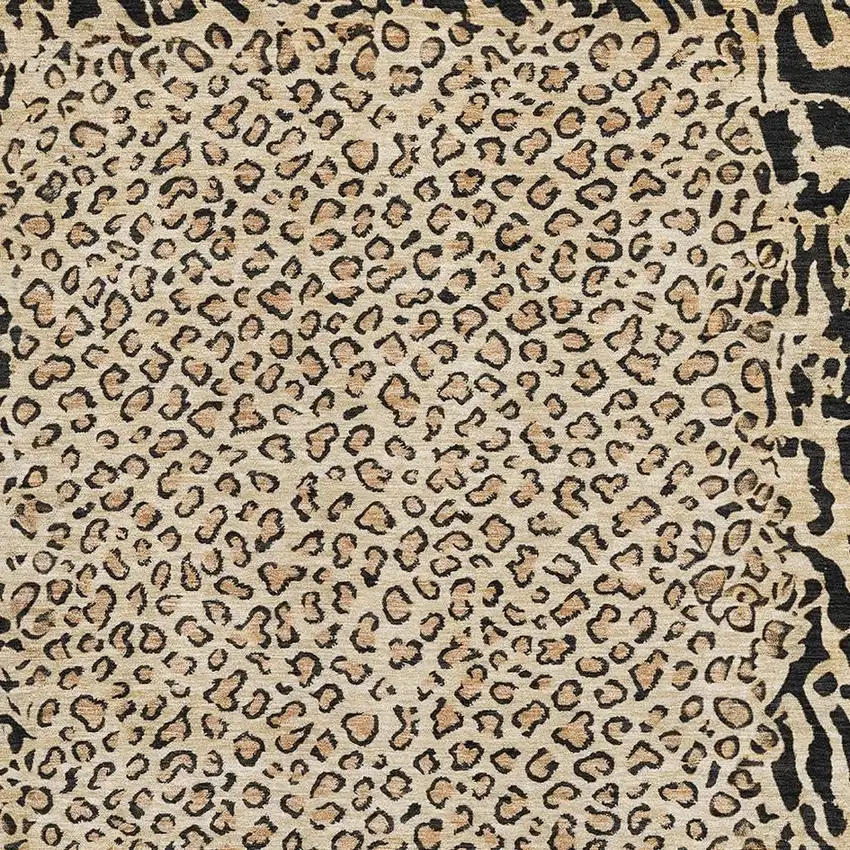 Gold And Black Animal Print Washable Area Rug With UV Protection Photo 2