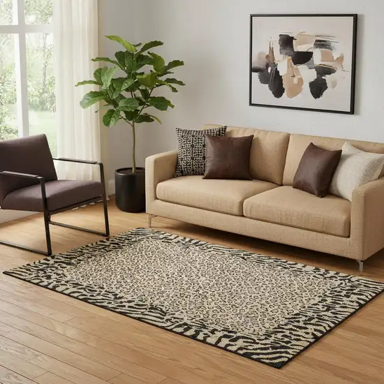 Gold And Black Animal Print Washable Area Rug With UV Protection Photo 2