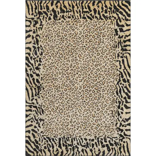 Gold And Black Animal Print Washable Area Rug With UV Protection Photo 1