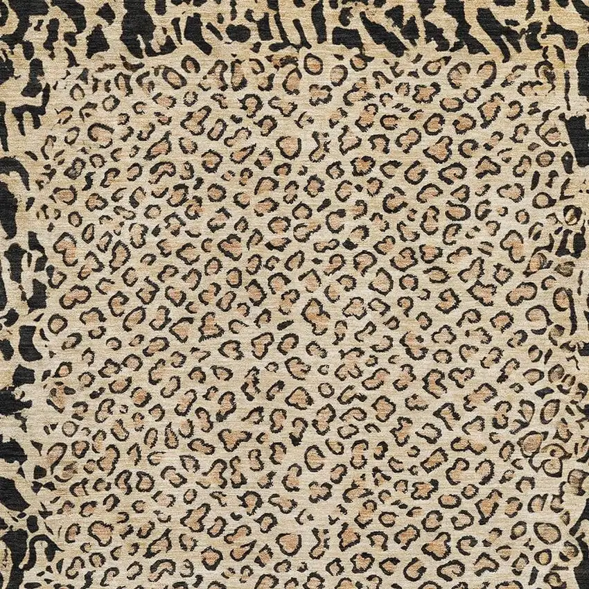 Gold And Black Animal Print Washable Area Rug With UV Protection Photo 2