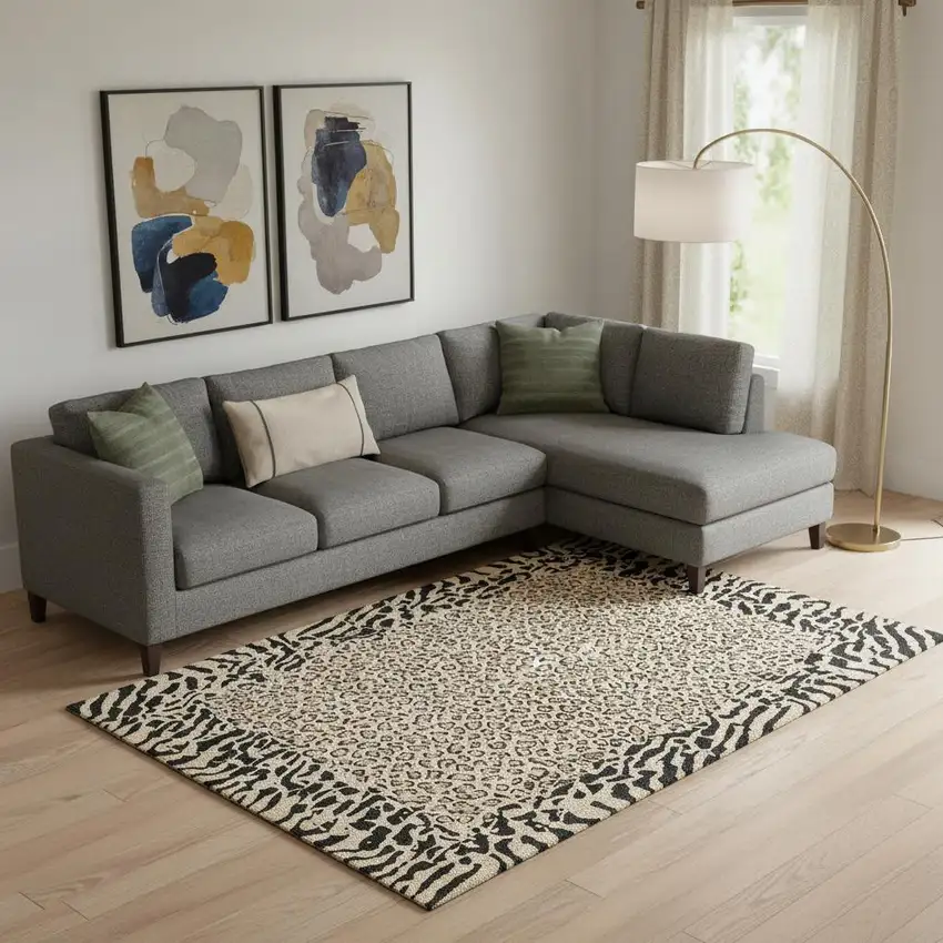 Gold And Black Animal Print Washable Area Rug With UV Protection Photo 2