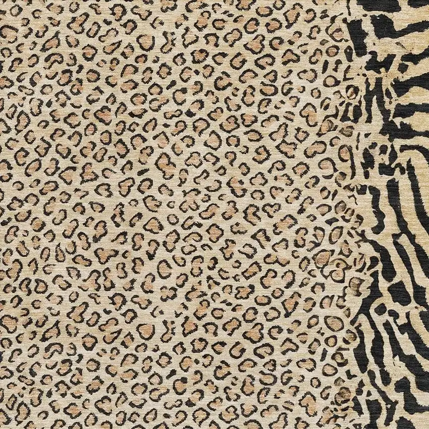 Gold And Black Animal Print Washable Area Rug With UV Protection Photo 2