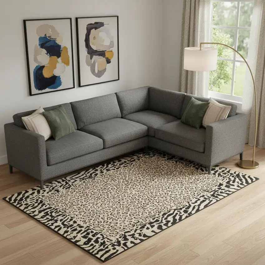 Gold And Black Animal Print Washable Area Rug With UV Protection Photo 2