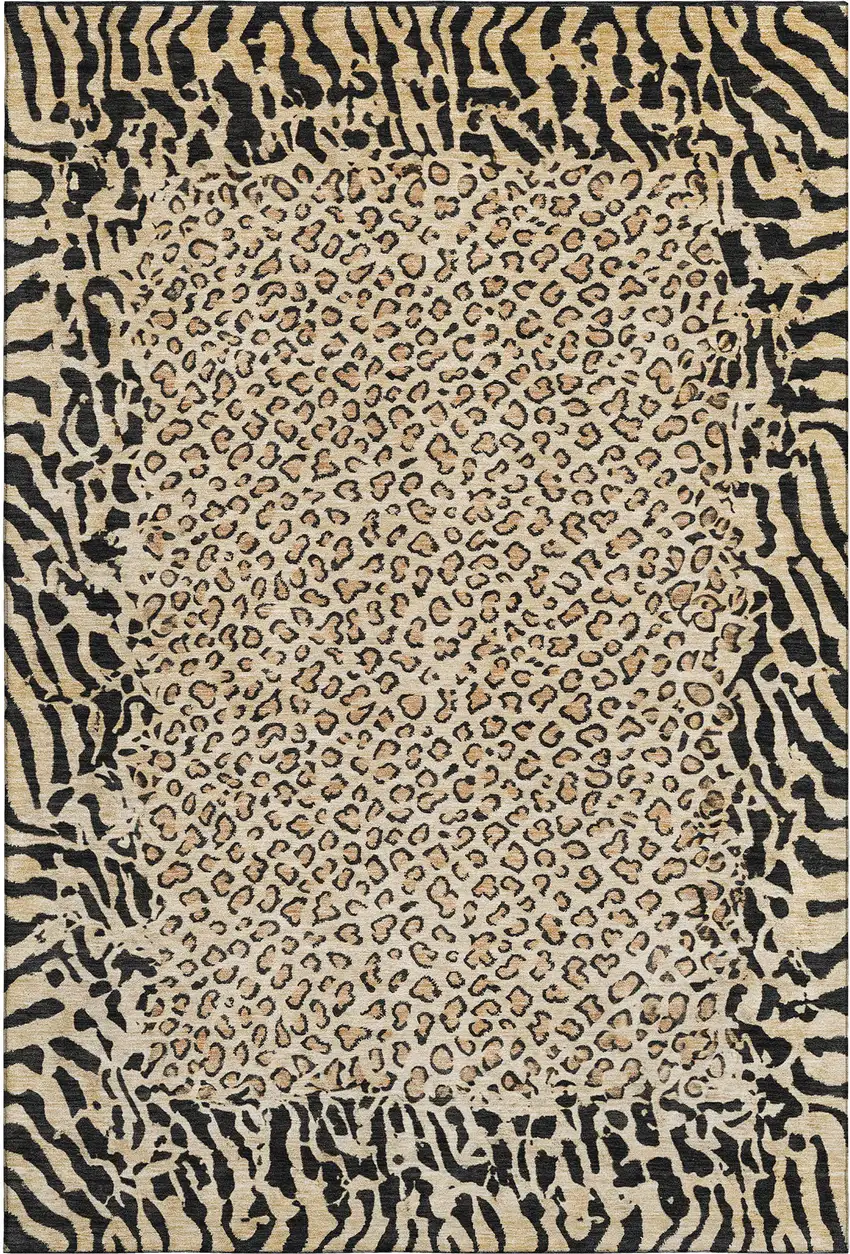 Gold And Black Animal Print Washable Area Rug With UV Protection Photo 1