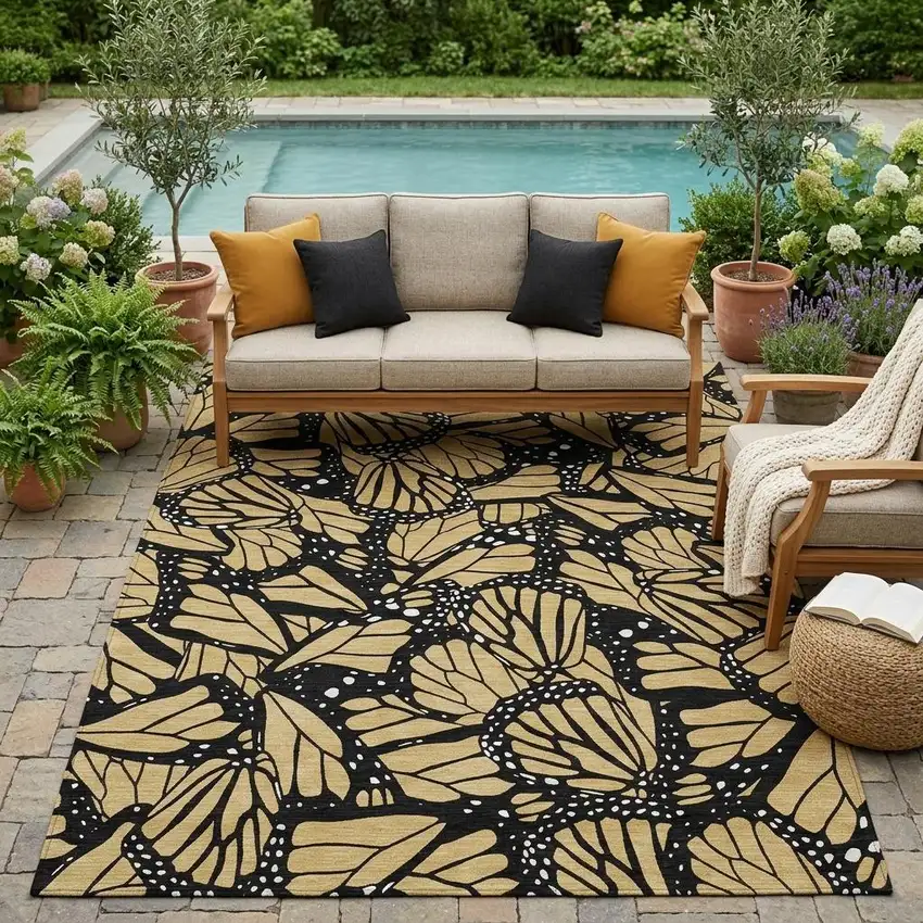 Gold And Black Animal Print Washable Indoor Outdoor Area Rug Photo 1