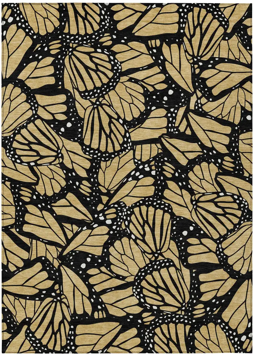 Gold And Black Animal Print Washable Indoor Outdoor Area Rug Photo 2