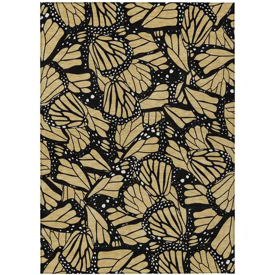 Gold And Black Animal Print Washable Indoor Outdoor Area Rug Photo 2