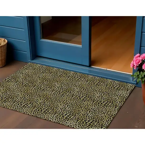 Gold And Black Leopard Print Washable Indoor Outdoor Area Rug Photo 1
