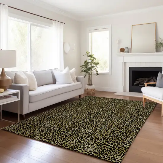 Gold And Black Leopard Print Washable Indoor Outdoor Area Rug Photo 6