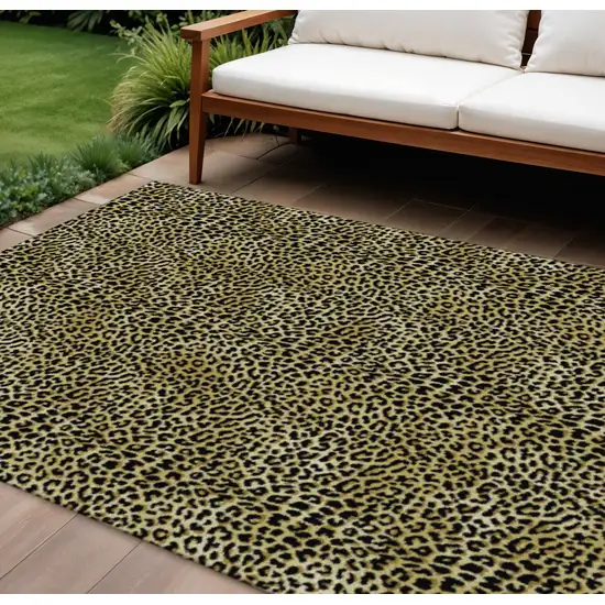 Gold And Black Leopard Print Washable Indoor Outdoor Area Rug Photo 1