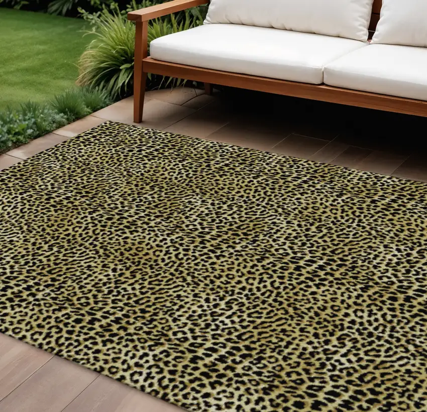 Gold And Black Leopard Print Washable Indoor Outdoor Area Rug Photo 1