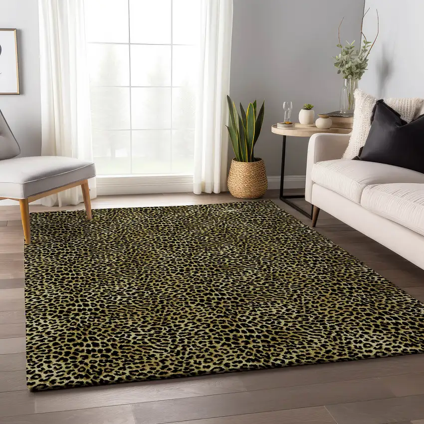 Gold And Black Leopard Print Washable Indoor Outdoor Area Rug Photo 7
