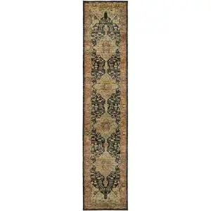 Photo of Gold And Black Oriental Power Loom Runner Rug
