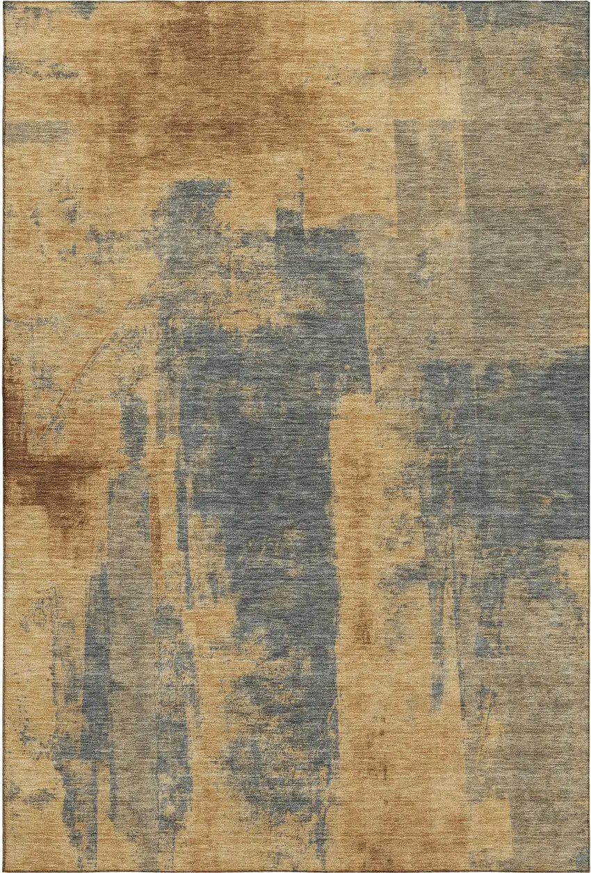 Gold And Blue Abstract Washable Area Rug With UV Protection Photo 7