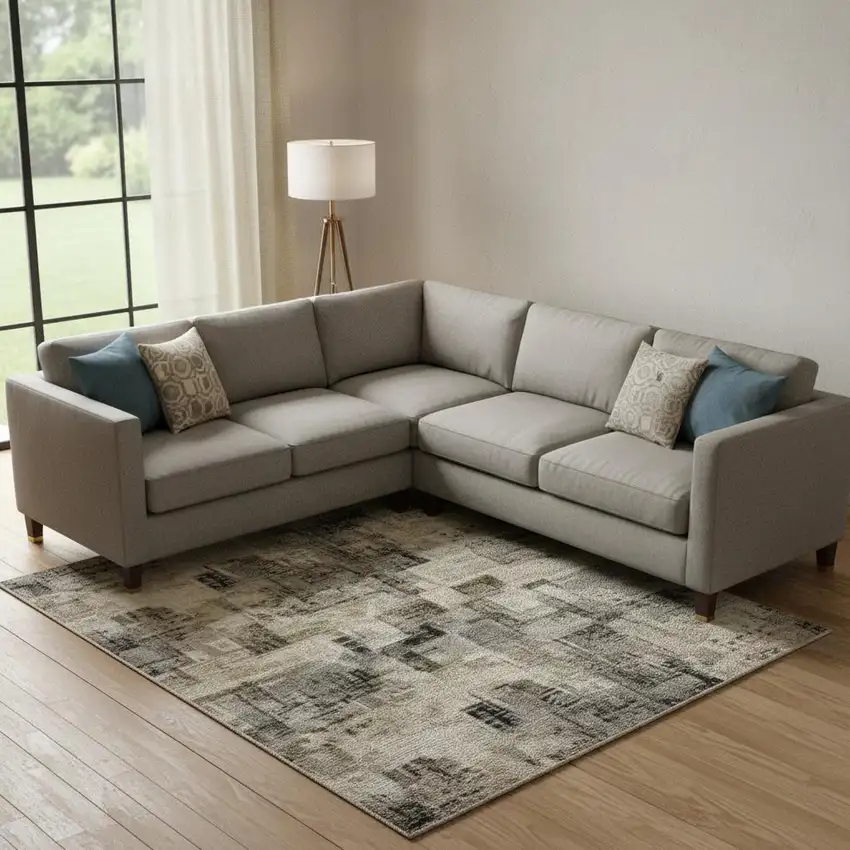 Gold And Blue Abstract Washable Area Rug With UV Protection Photo 1