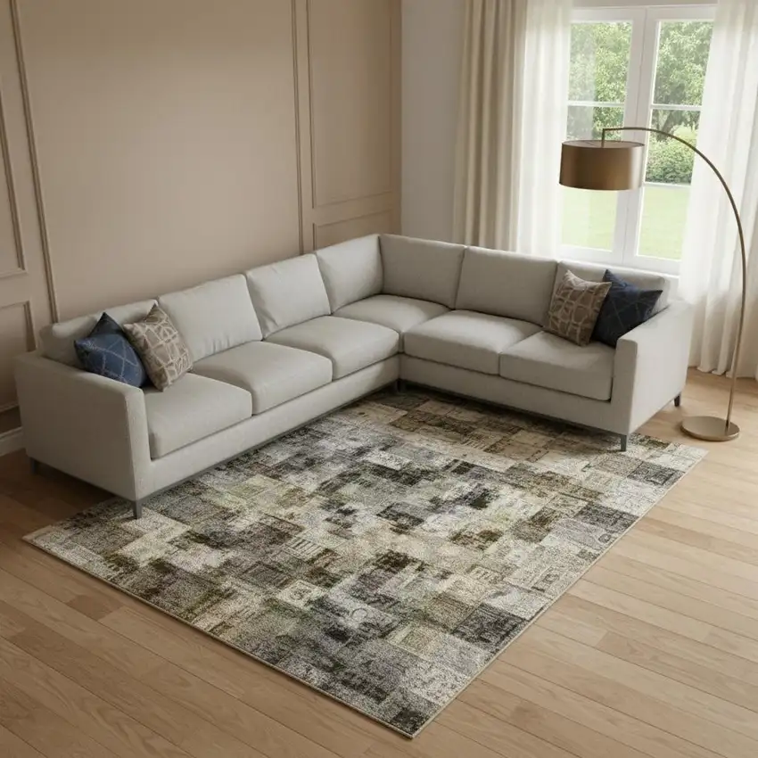 Gold And Blue Abstract Washable Area Rug With UV Protection Photo 1