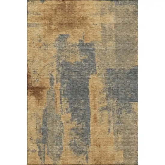 Gold And Blue Abstract Washable Area Rug With UV Protection Photo 6