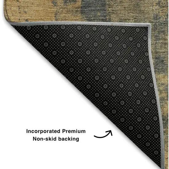 Gold And Blue Abstract Washable Area Rug With UV Protection Photo 7