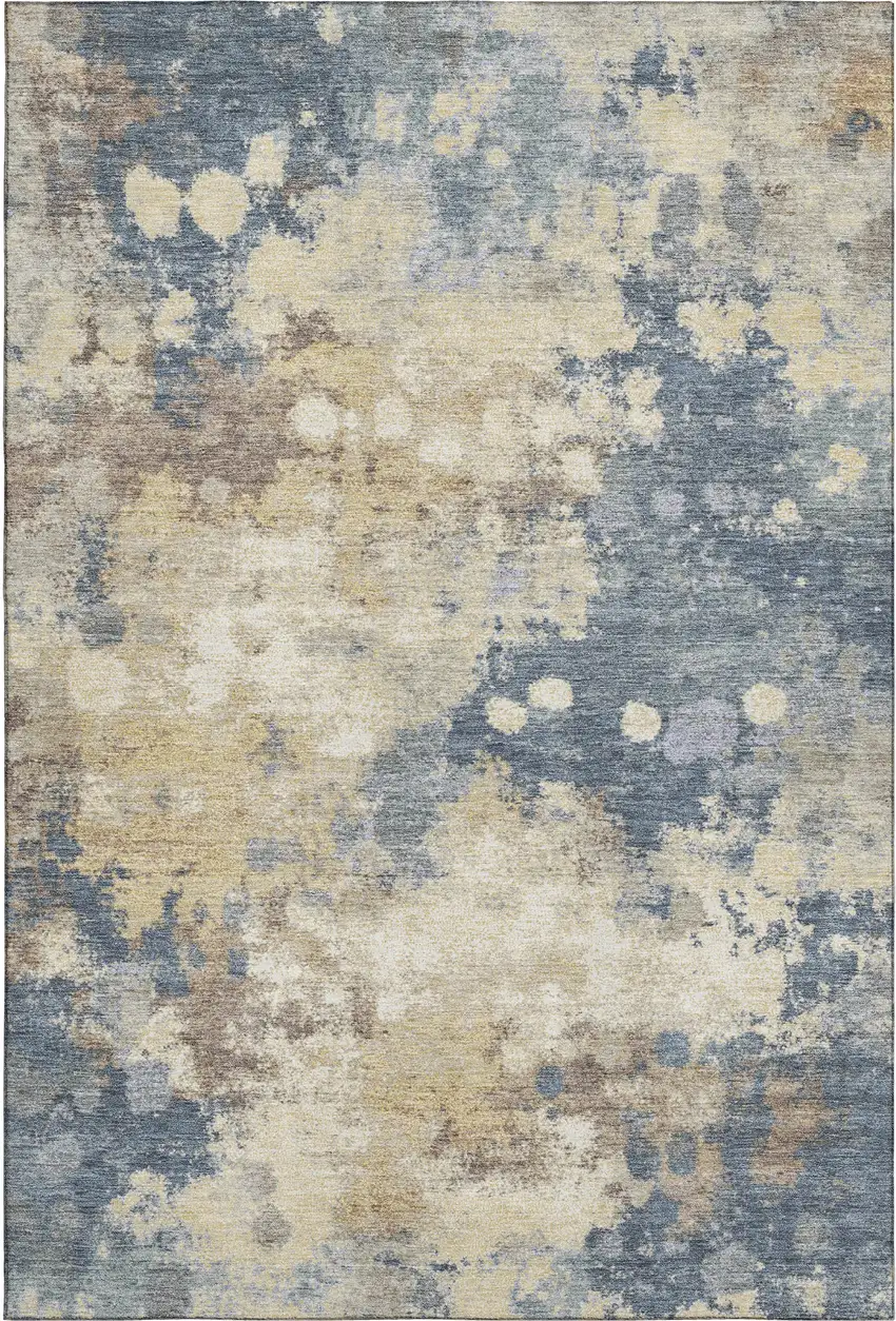 Gold And Blue Abstract Washable Area Rug With UV Protection Photo 1