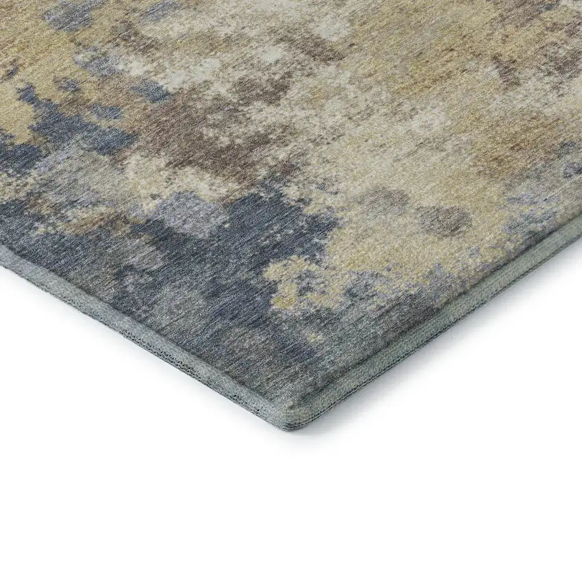 Gold And Blue Abstract Washable Area Rug With UV Protection Photo 8